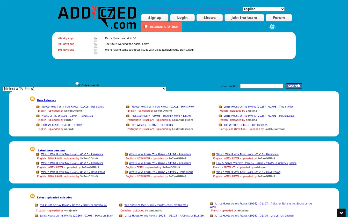 Screenshot of addic7ed.com