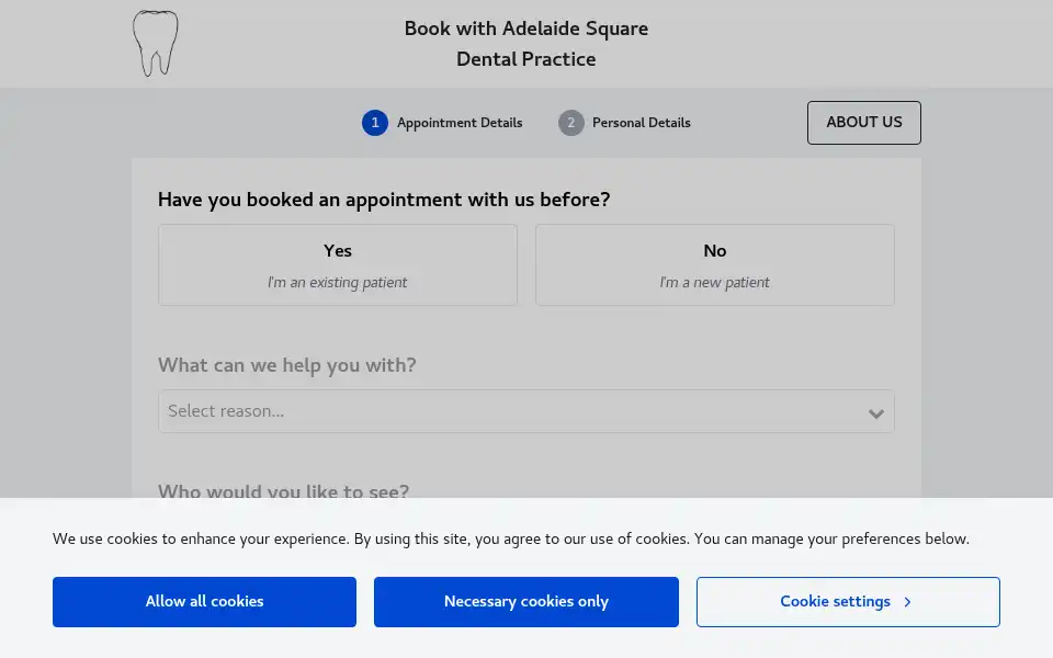 Screenshot of adelaidesquaredentist.co.uk