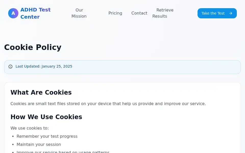 Screenshot of adhdtestcenter.org
