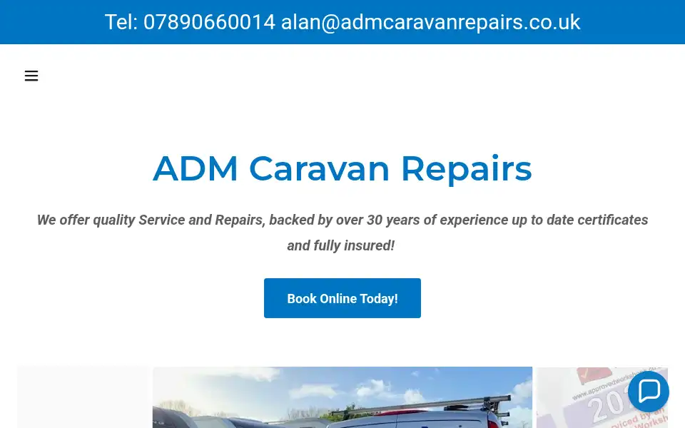 Screenshot of admcaravanrepairs.co.uk