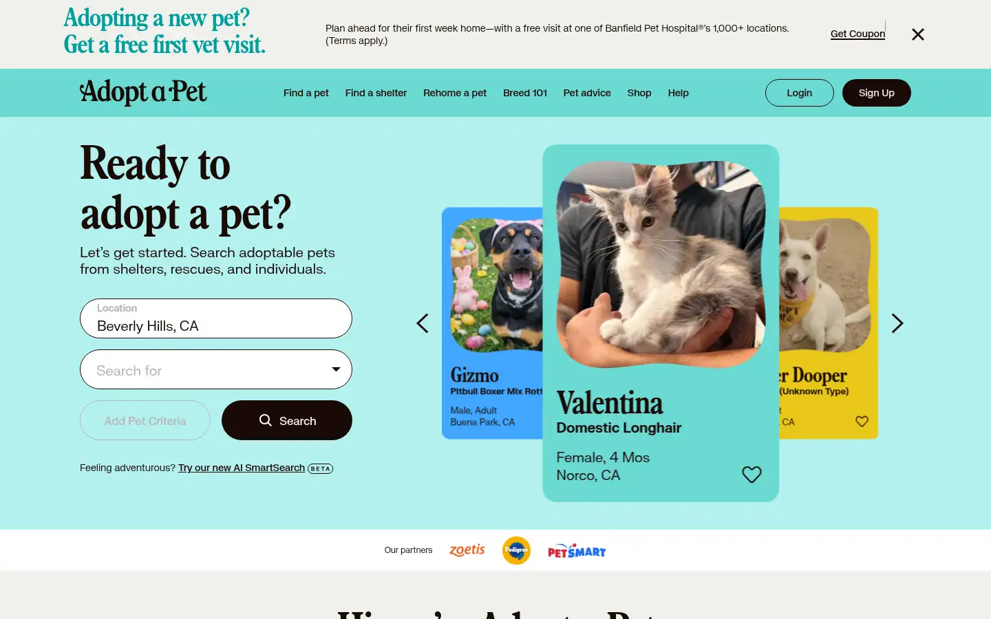 Screenshot of adoptapet.com