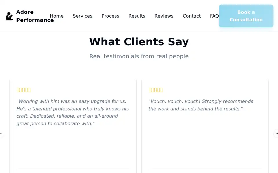 Screenshot of adoreperformance.com