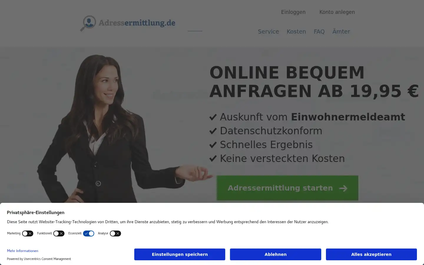 Screenshot of adressermittlung.de