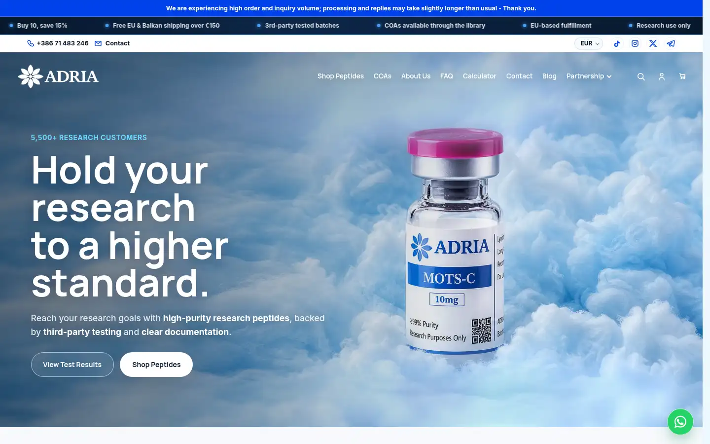 Screenshot of adriascience.com