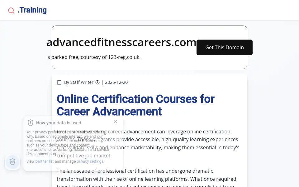 Screenshot of advancedfitnesscareers.com