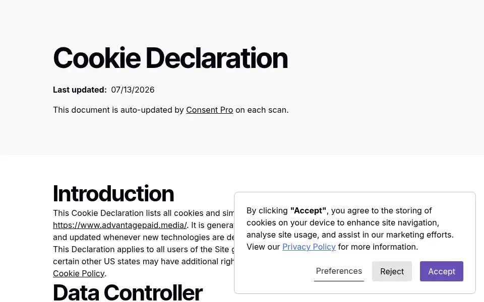 Screenshot of advantagepaid.media