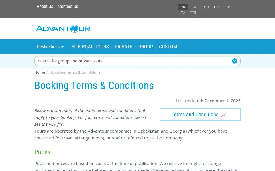 Screenshot of advantour.com