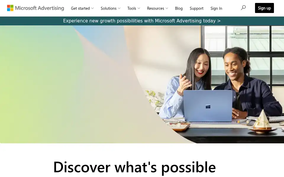 Screenshot of advertise.bingads.microsoft.com