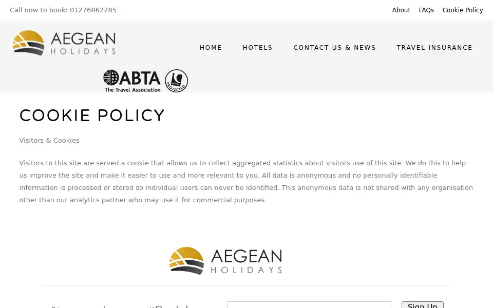 Screenshot of aegeanholidays.co.uk
