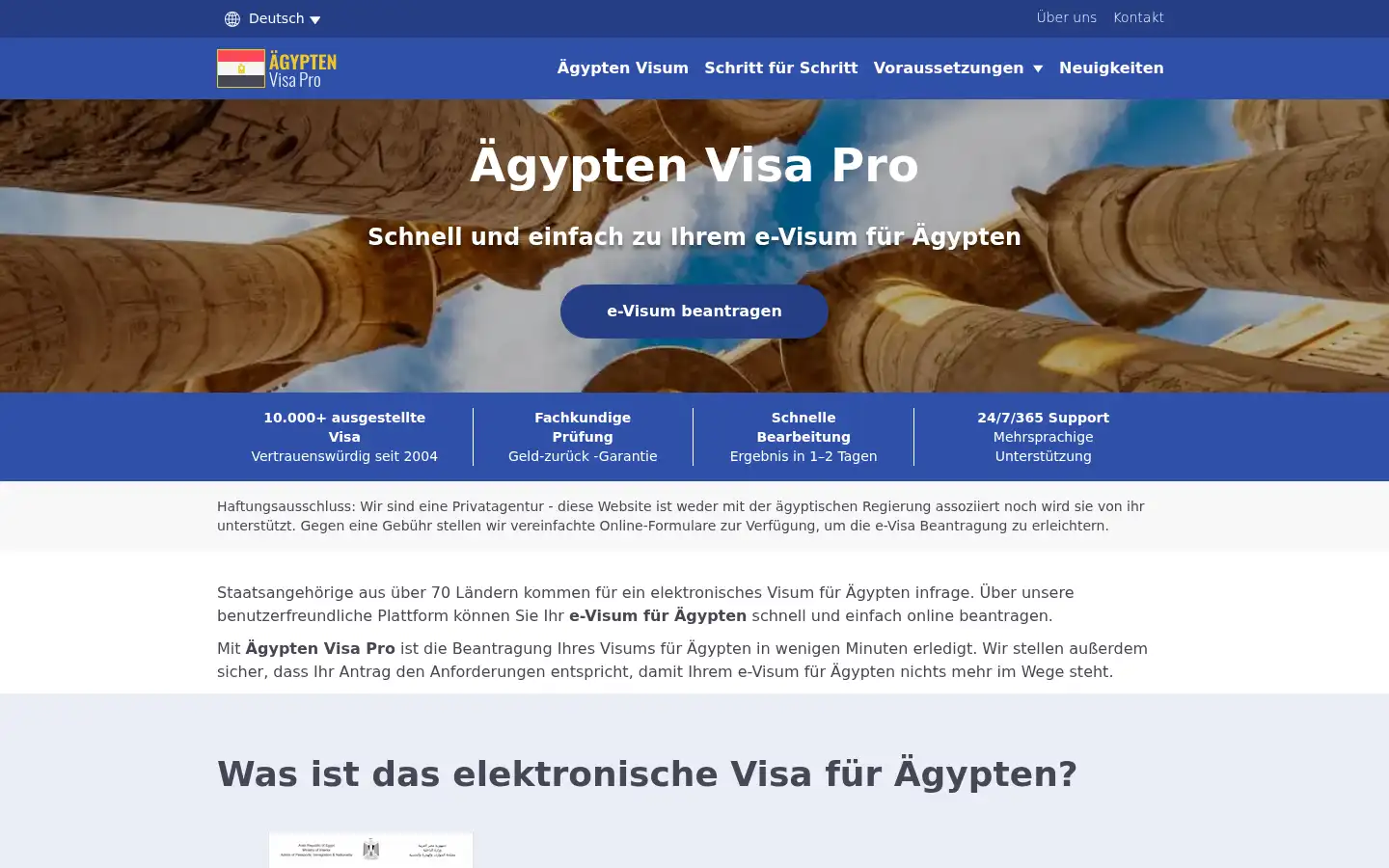Screenshot of aegyptenvisapro.de