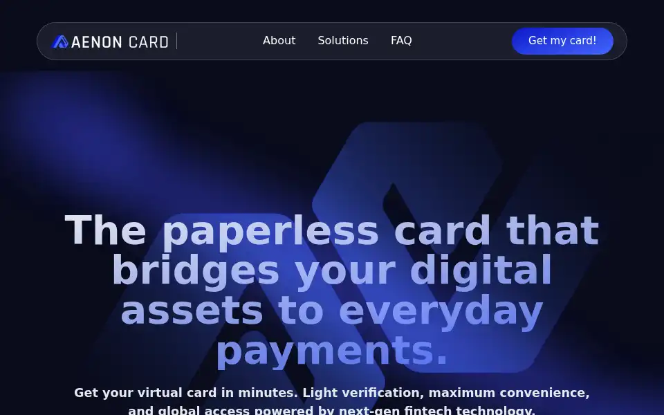 Screenshot of aenon-card.com