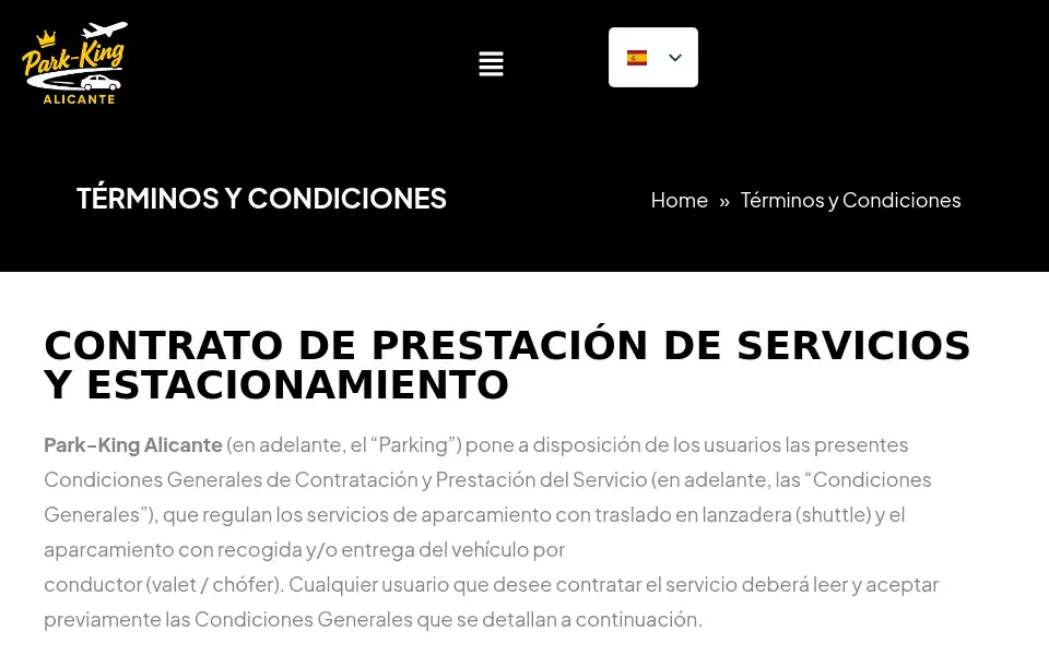 Screenshot of aeropuertoalicanteparking.com