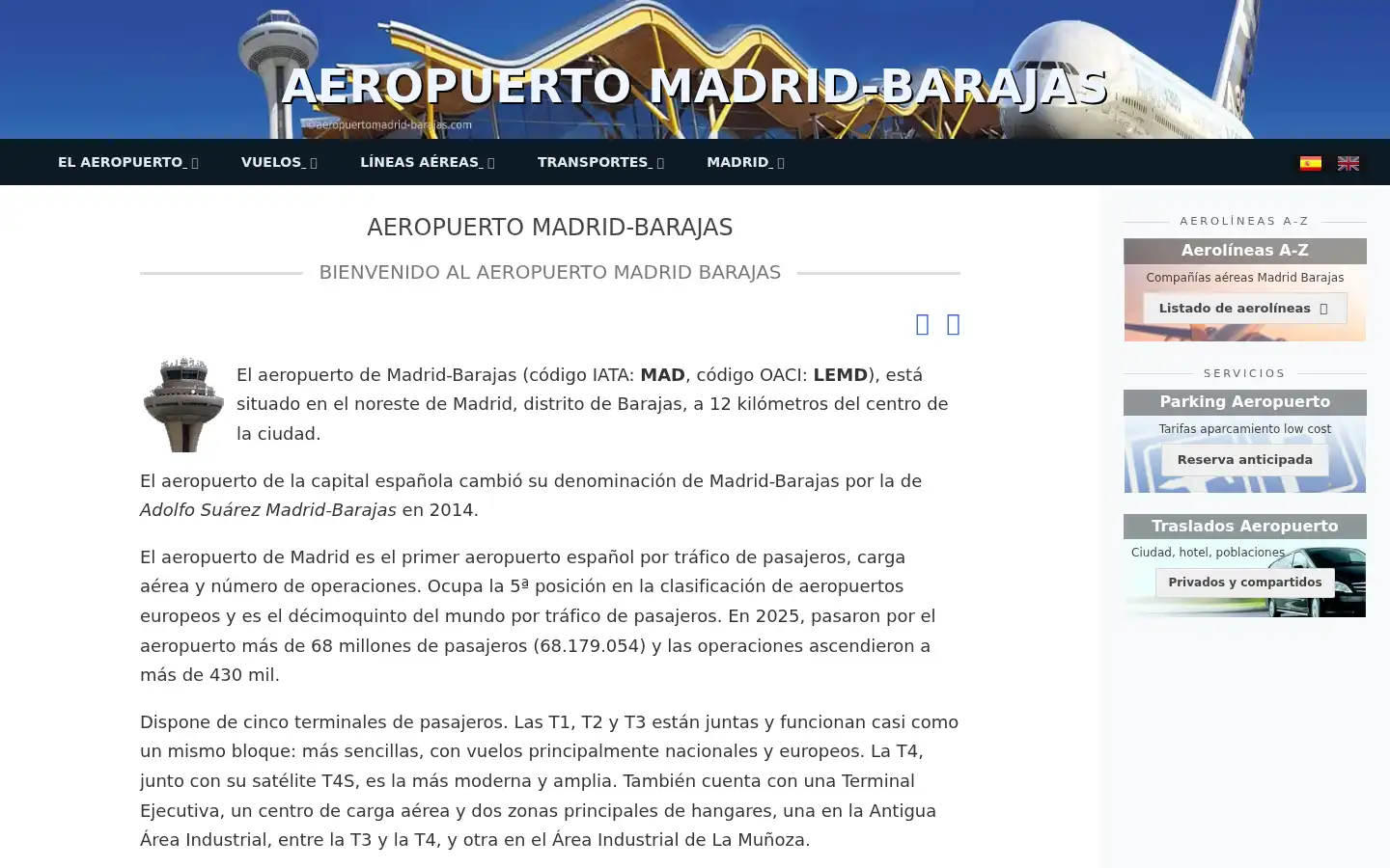 Screenshot of aeropuertomadrid-barajas.com
