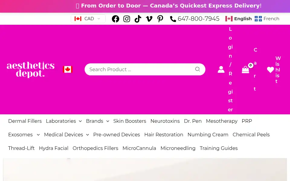 Screenshot of aestheticsdepot.ca