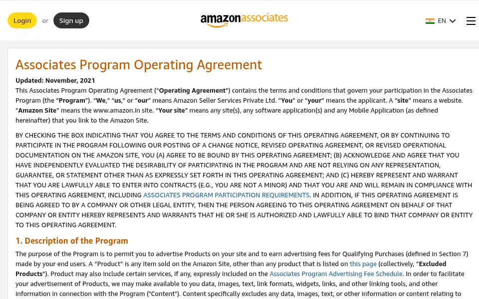 Screenshot of affiliate-program.amazon.in
