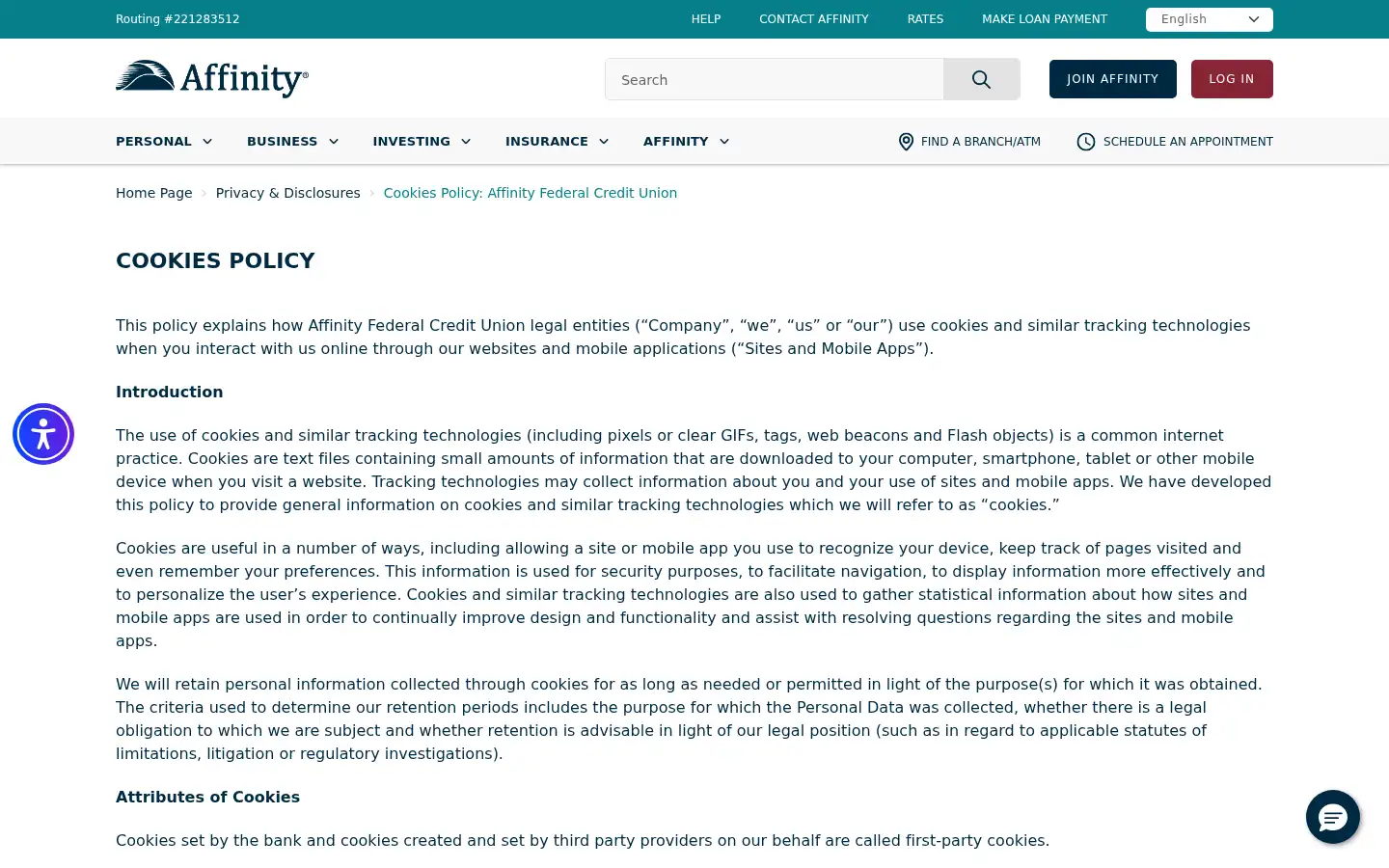 Screenshot of affinityfcu.com