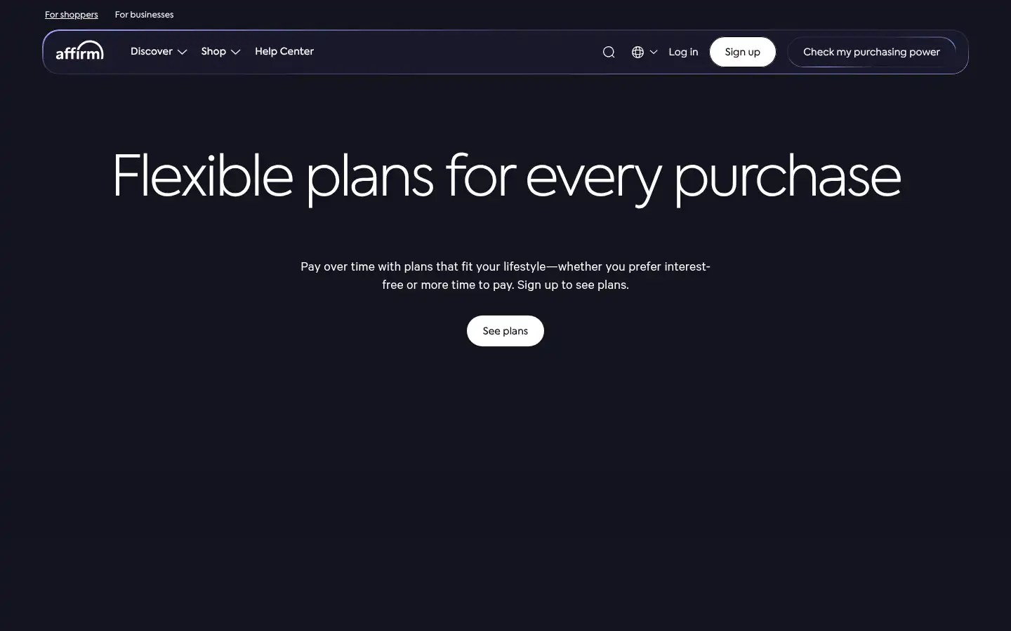 Screenshot of affirm.com