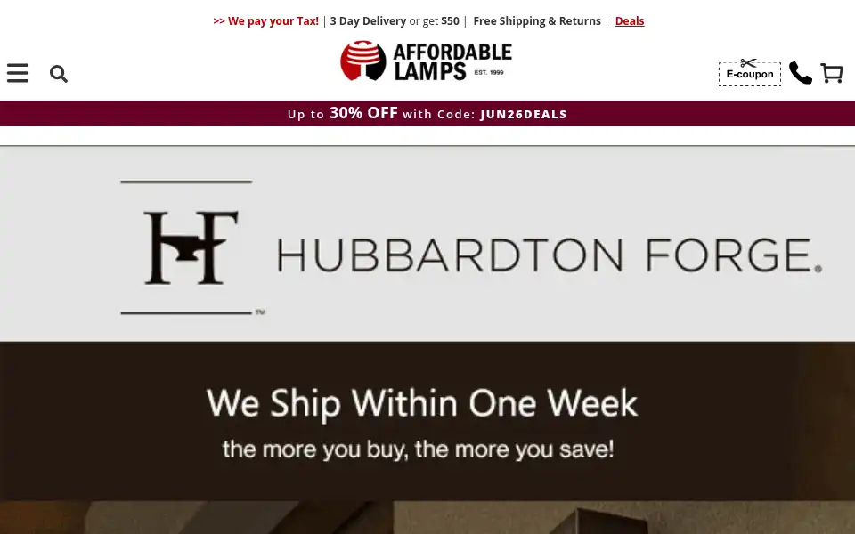 Screenshot of affordablelamps.com