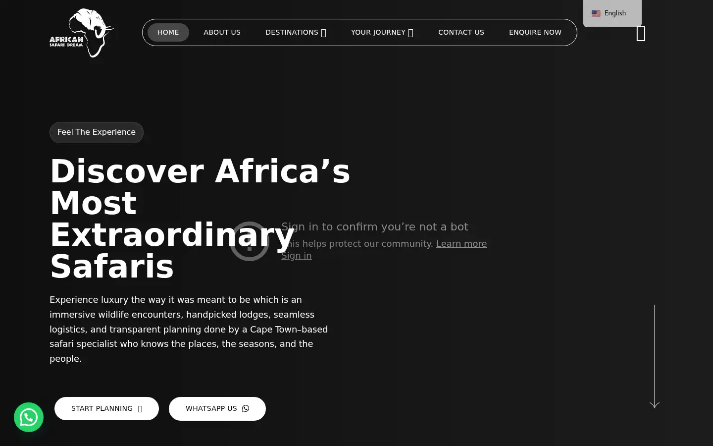 Screenshot of africansafaridream.com