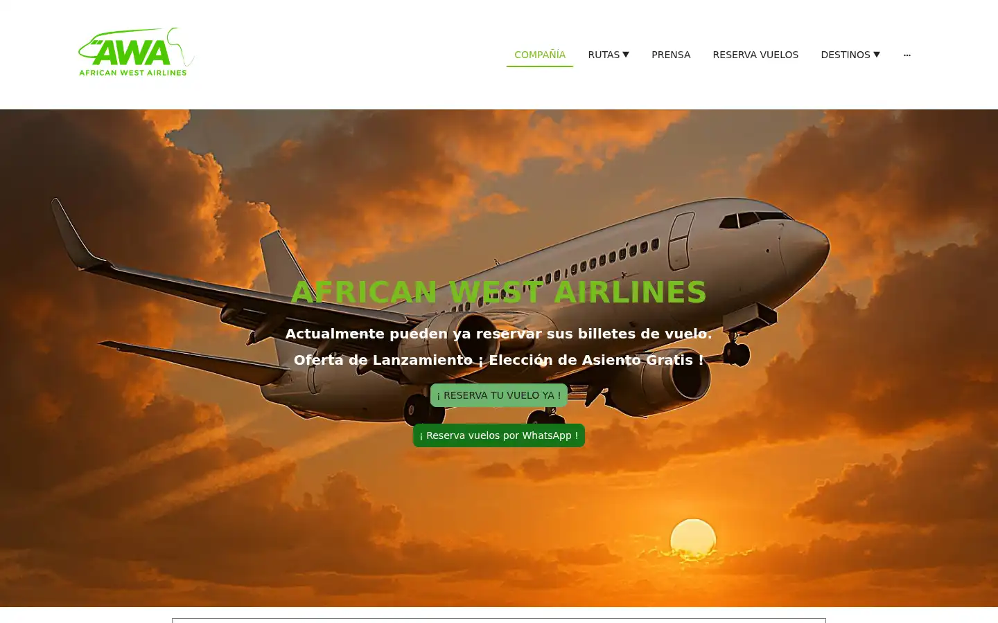 Screenshot of africanwestairlines.com