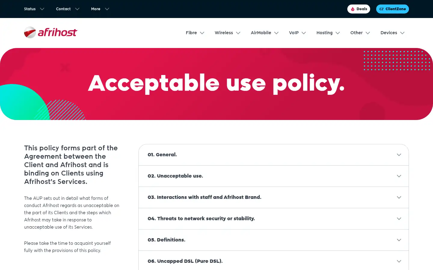 Screenshot of afrihost.com