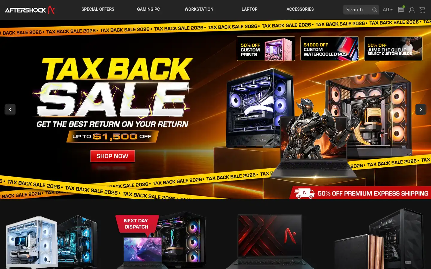 Screenshot of aftershockpc.com.au