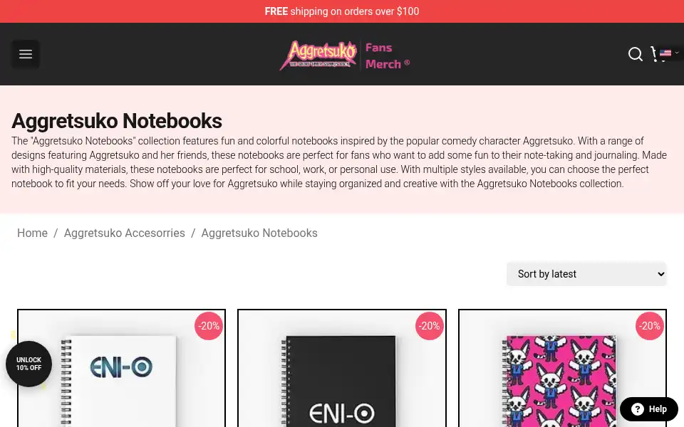 Screenshot of aggretsukomerch.com
