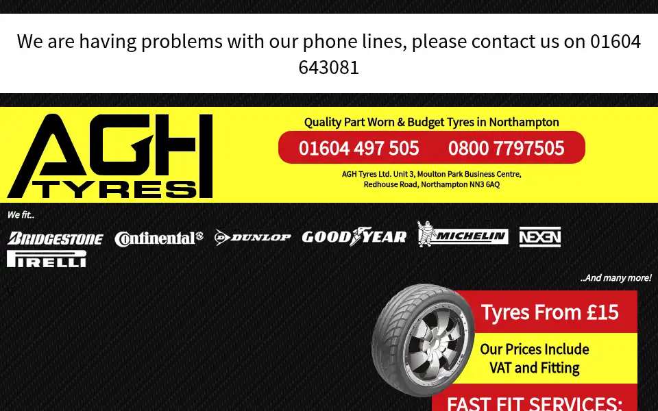 Screenshot of aghtyresnorthampton.co.uk