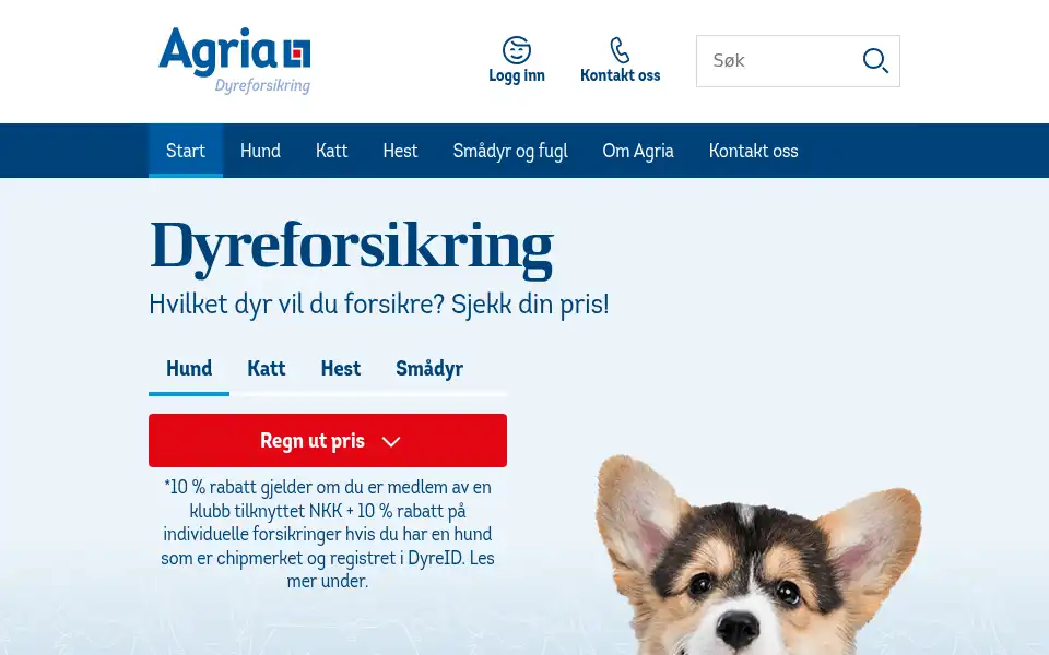 Screenshot of agria.no