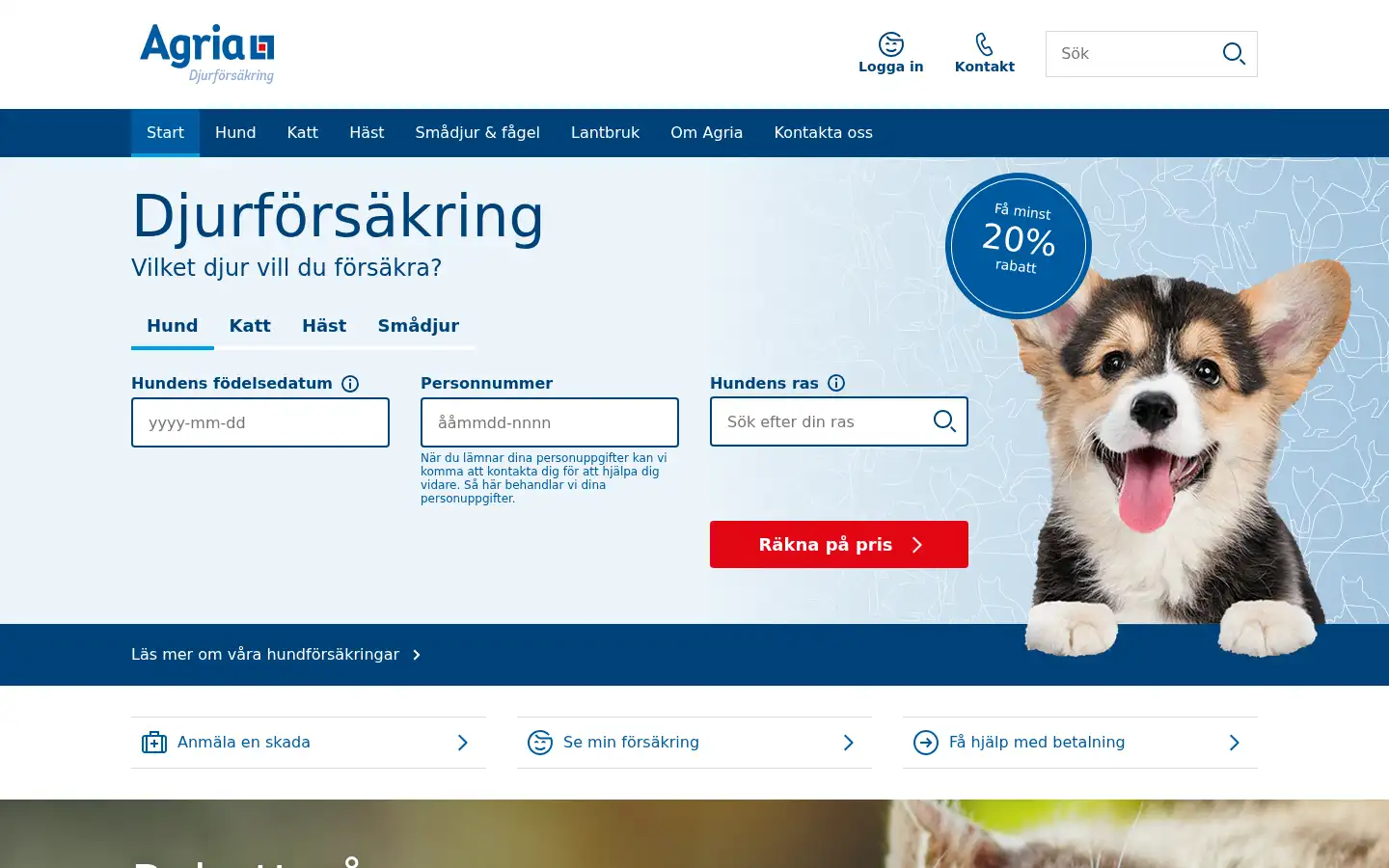 Screenshot of agria.se