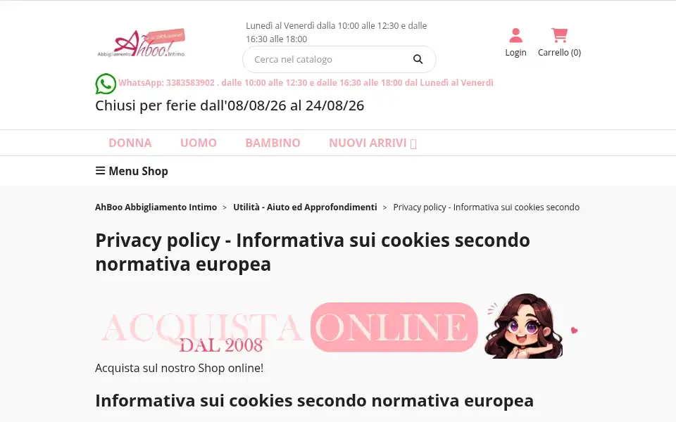 Screenshot of ahbooabbigliamentointimo.com
