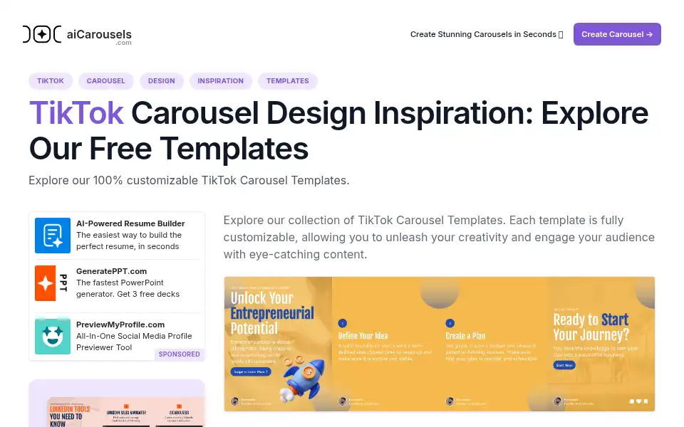 Screenshot of aicarousels.com