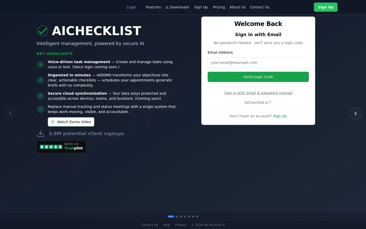 Screenshot of aichecklist.io