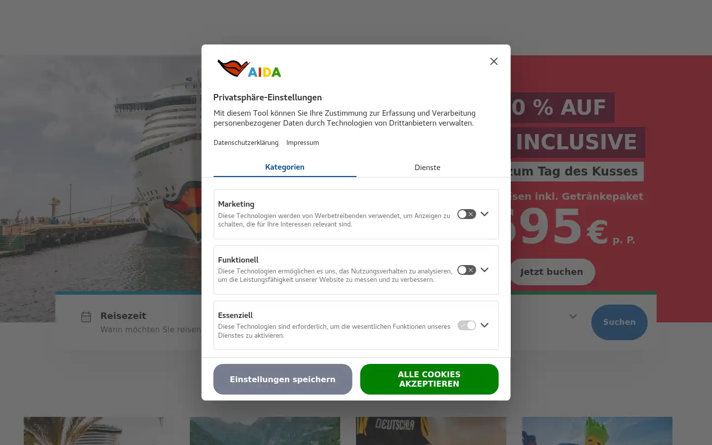 Screenshot of aida.de