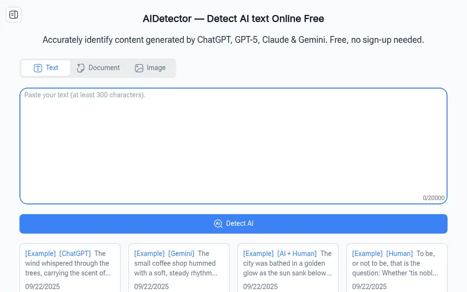 Screenshot of aidetector.cc