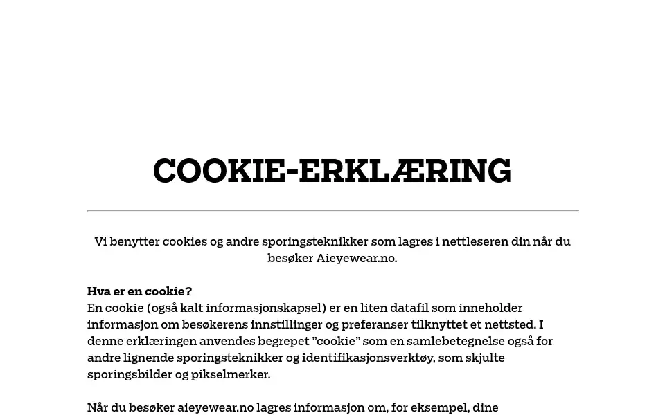 Screenshot of aieyewear.no