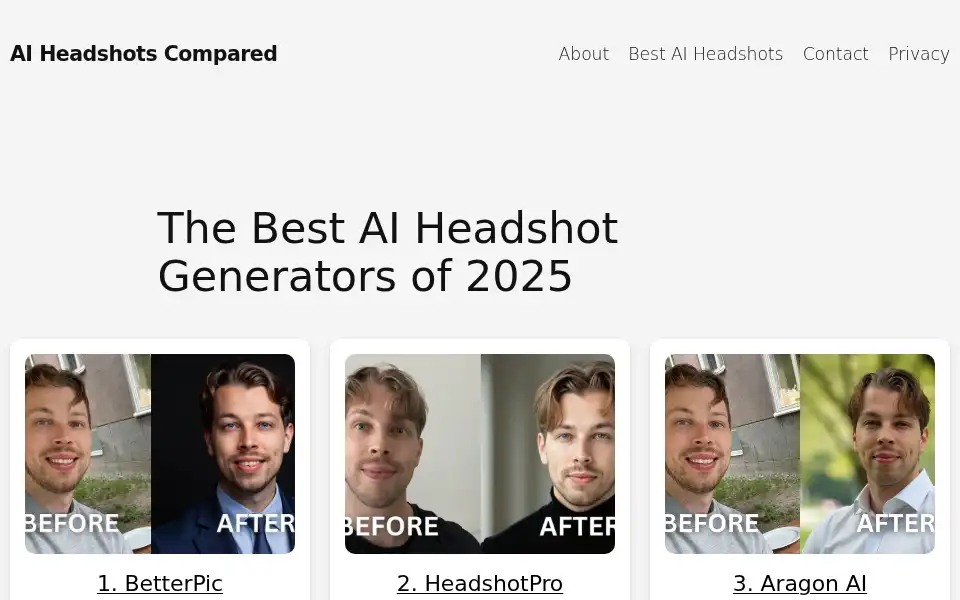 Screenshot of aiheadshotdude.com