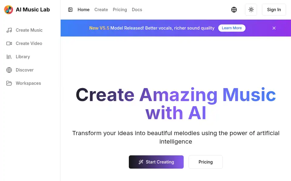 Screenshot of aimusiclab.co