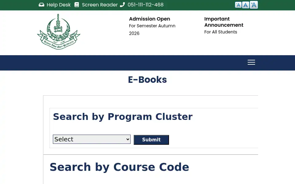 Screenshot of aiou.edu.pk