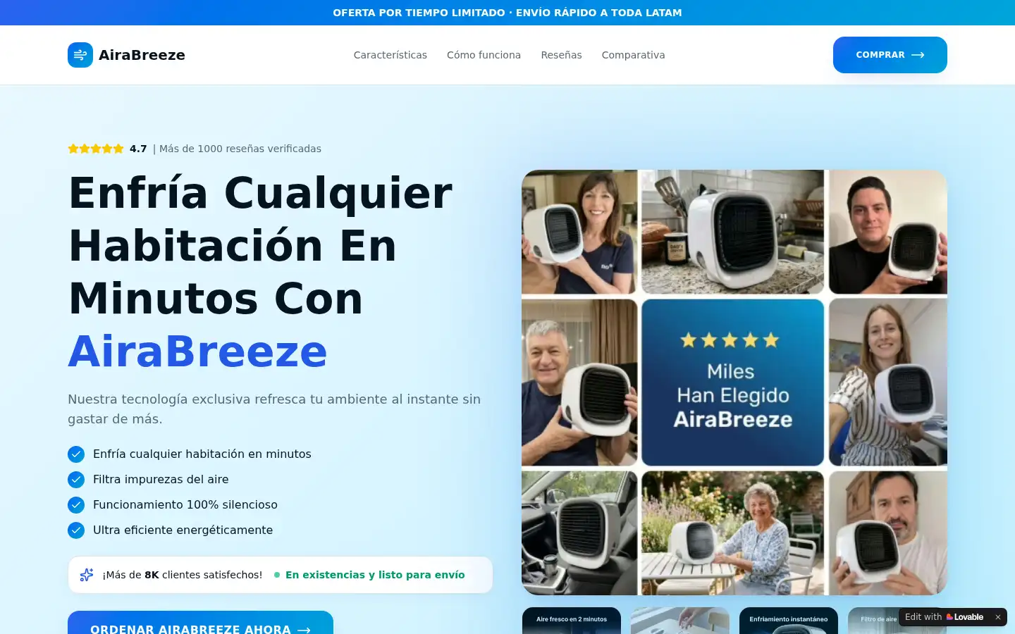 Screenshot of airabreeze-mini-portable-cooler.lovable.app