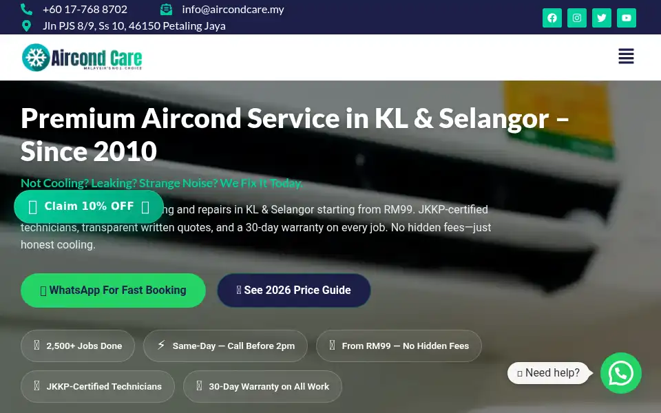 Screenshot of aircondcare.my