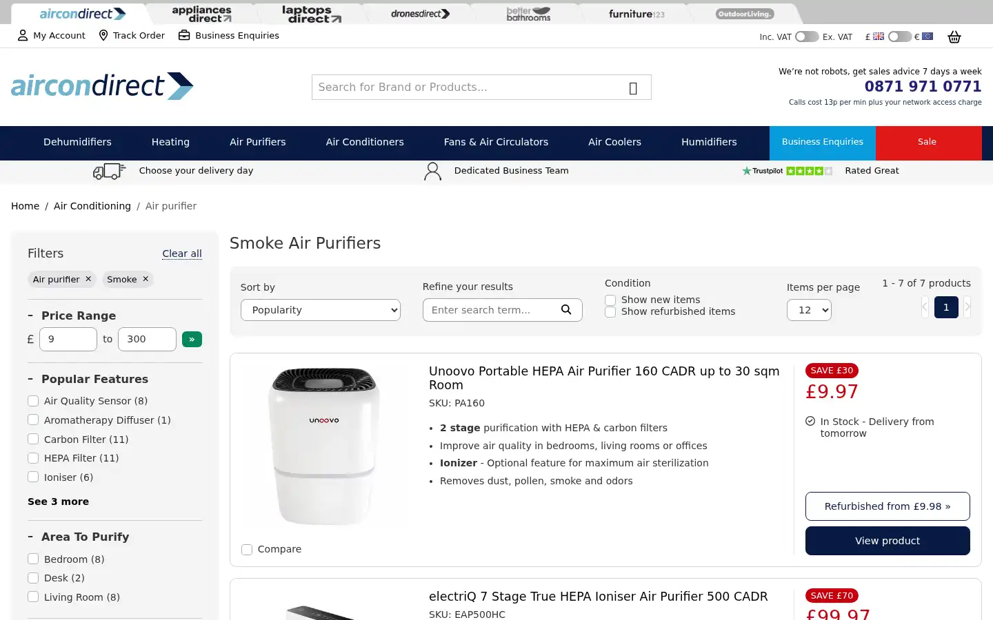 Screenshot of aircondirect.co.uk
