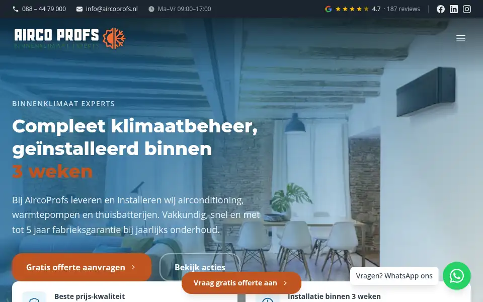 Screenshot of aircoprofs.nl