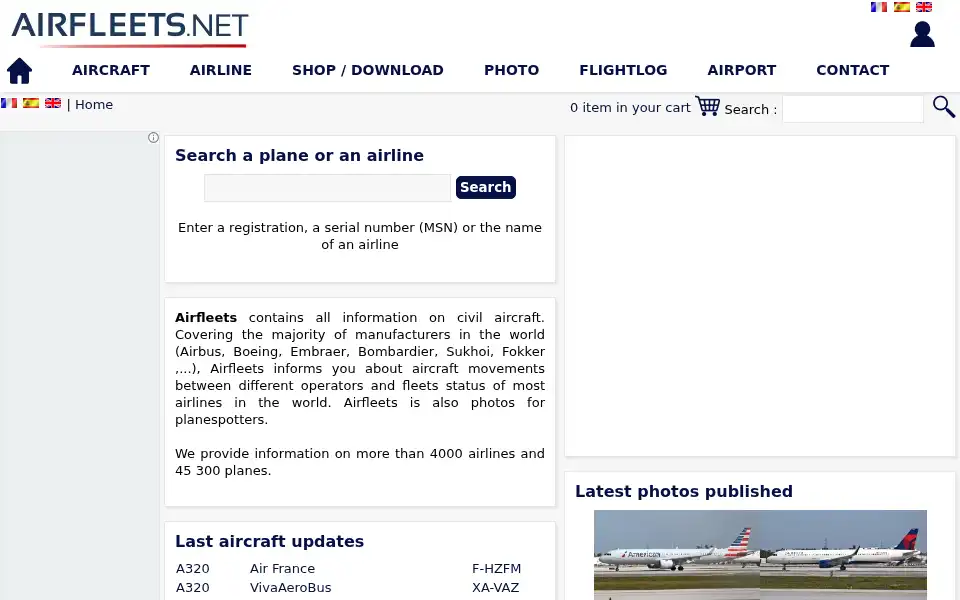 Screenshot of airfleets.net