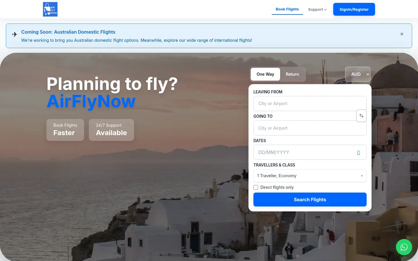 Screenshot of airflynow.com