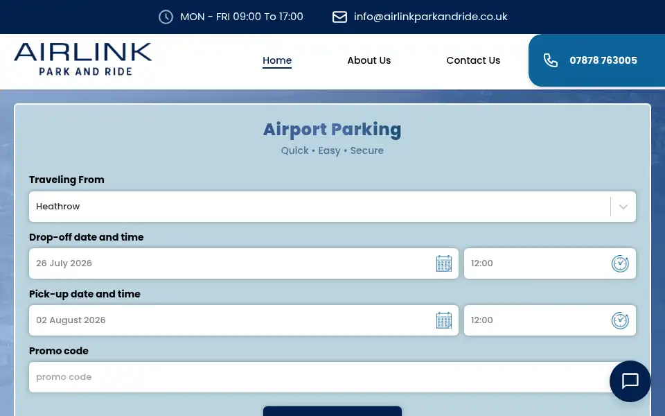 Screenshot of airlinkparkandride.co.uk