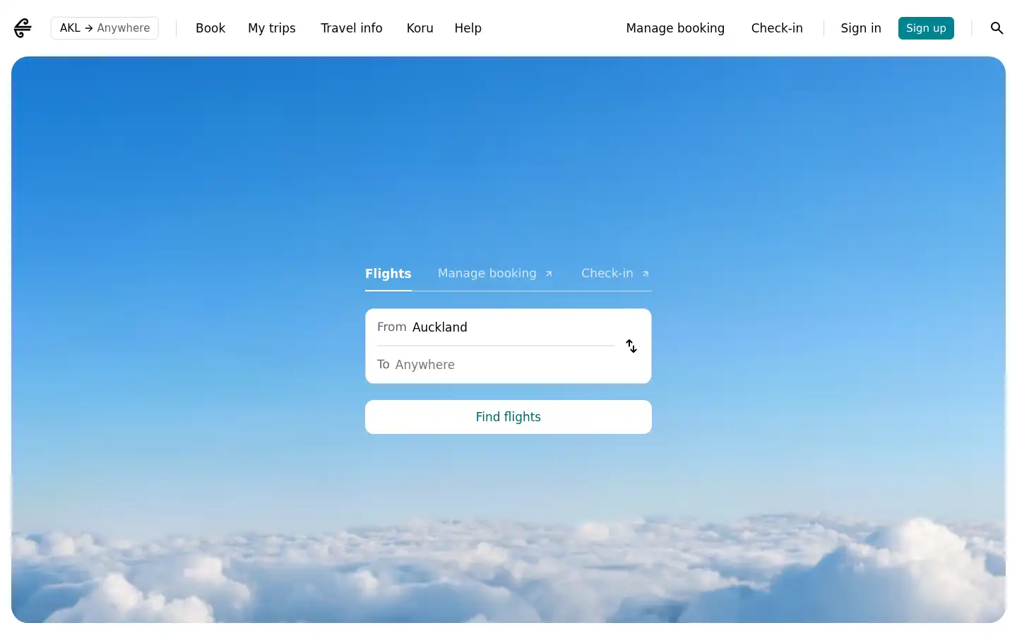 Screenshot of airnewzealand.co.nz