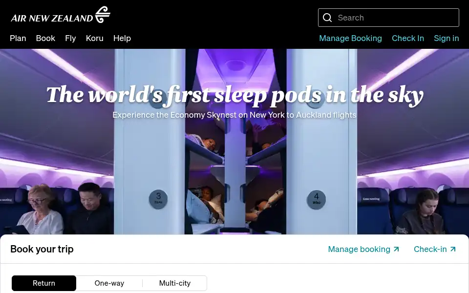 Screenshot of airnewzealand.co.uk