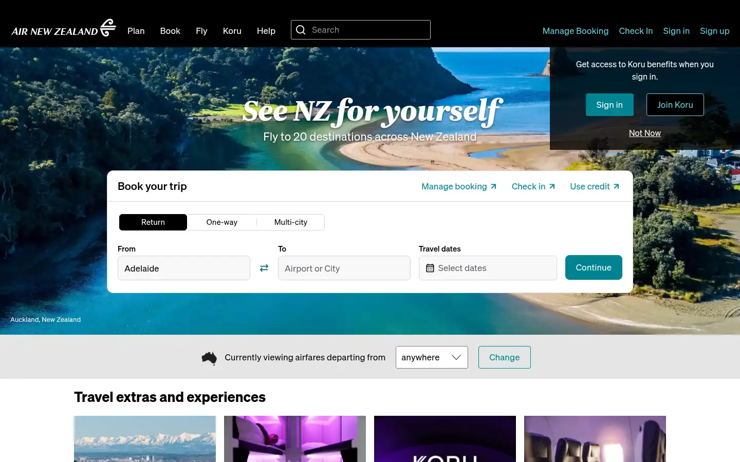 Screenshot of airnewzealand.com.au