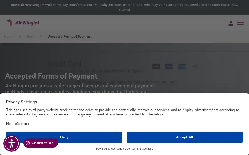 Screenshot of airniugini.com.pg
